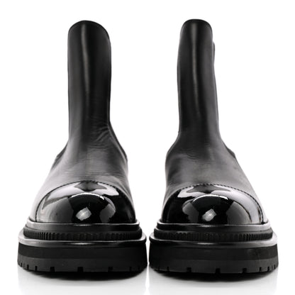Chanel Crumpled Calfskin Patent Cap Toe Short Boots 37 Black 2 of 12