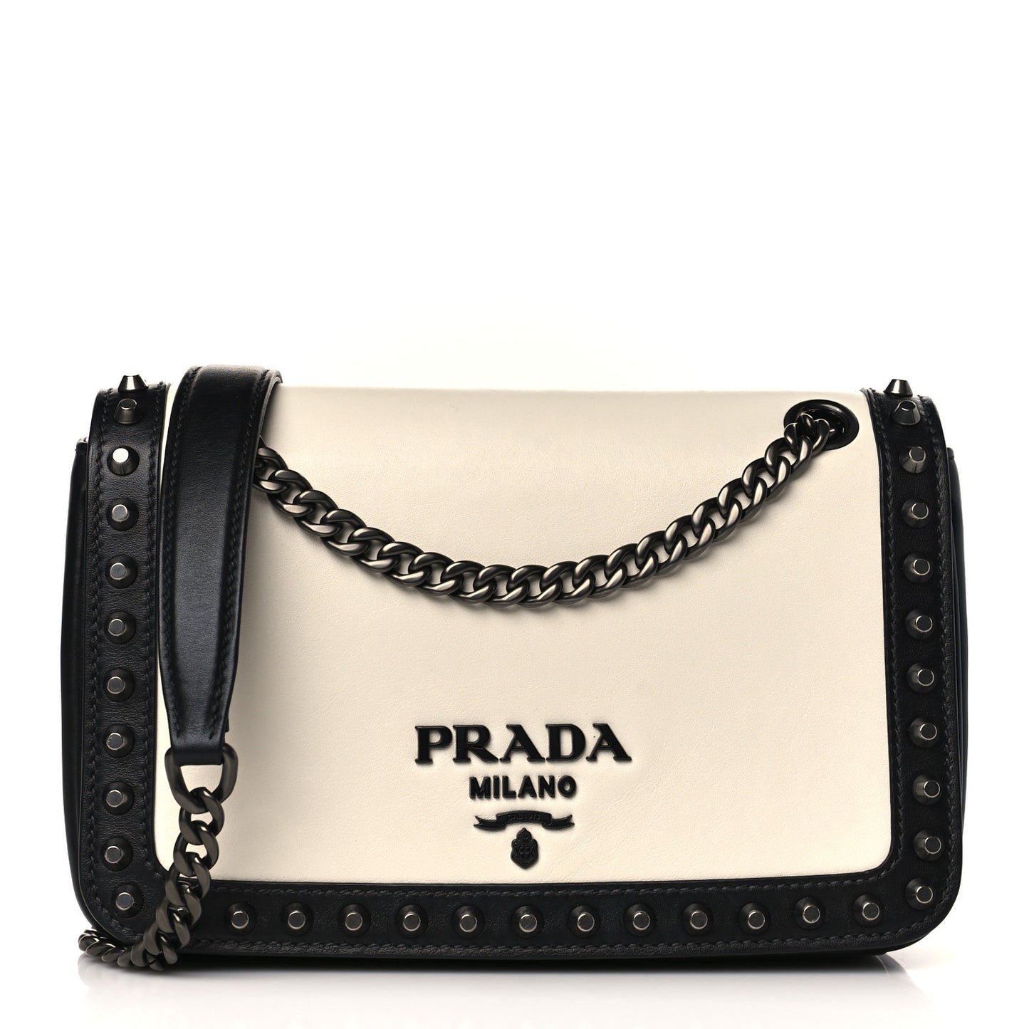 Vitello Studded Crossbody White Black