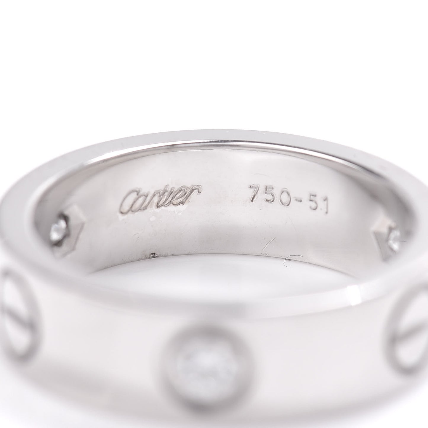 18K White Gold 3 Diamond 5.5mm LOVE Ring 51 5.75