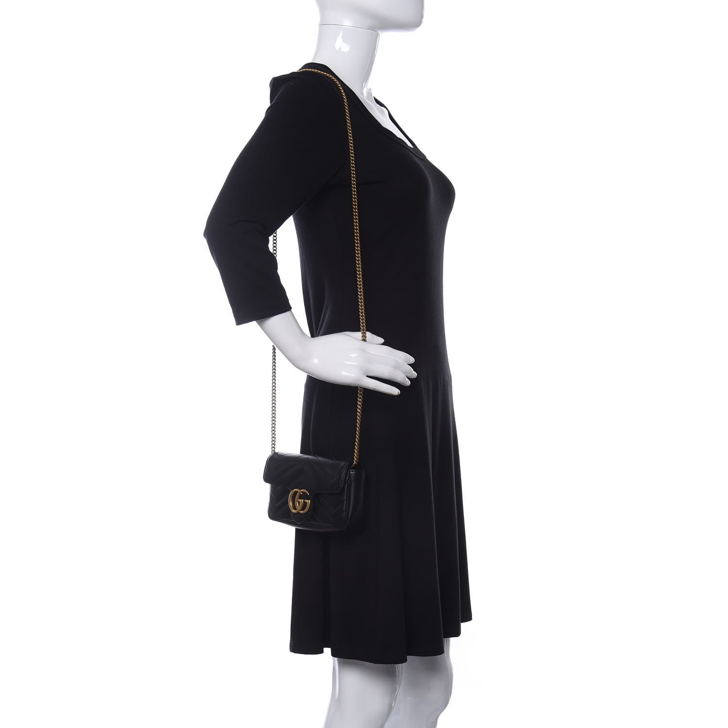 Gucci Calfskin Matelasse Super Mini GG Marmont Shoulder Bag Black 2 of 8
