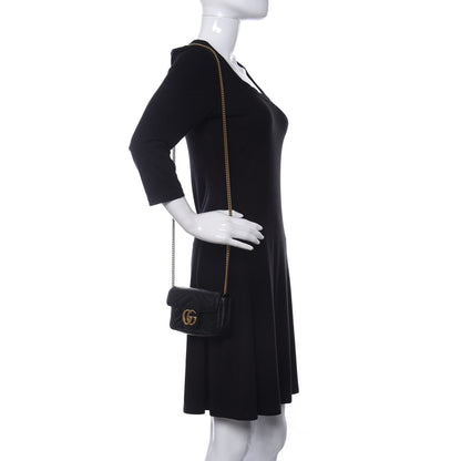 Gucci Calfskin Matelasse Super Mini GG Marmont Shoulder Bag Black 2 of 8