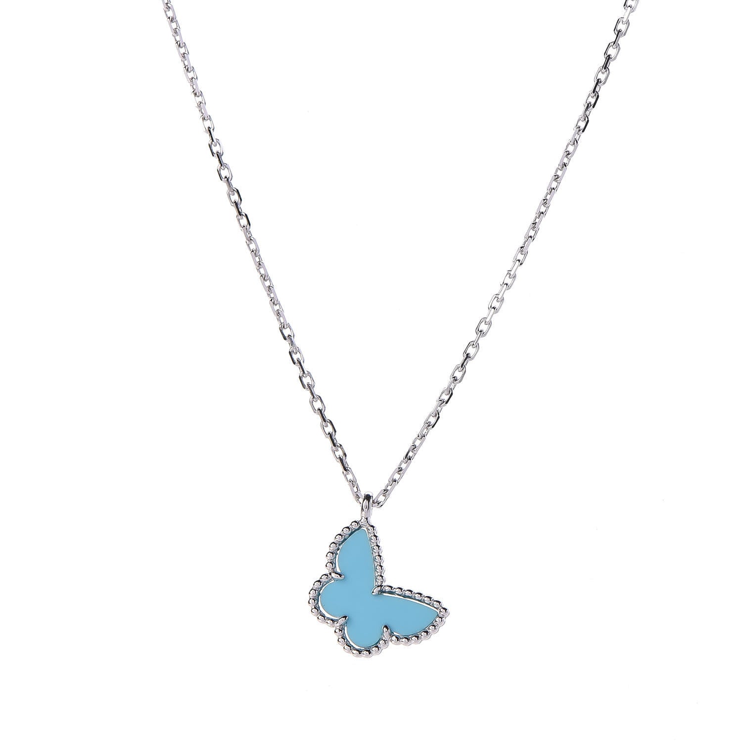 Van Cleef & Arpels 18K White Gold Turquoise Sweet Alhambra Butterfly Pendant Necklace 4 of 8