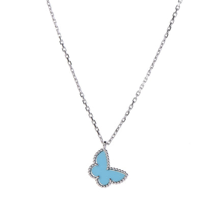 Van Cleef & Arpels 18K White Gold Turquoise Sweet Alhambra Butterfly Pendant Necklace 4 of 8