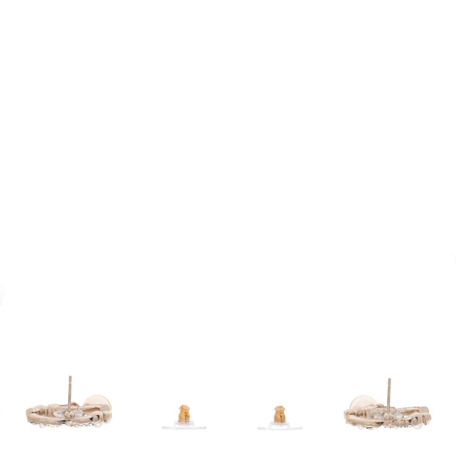 Chanel Crystal Pearl CC Drop Earrings Gold Pearly White 3 of 5