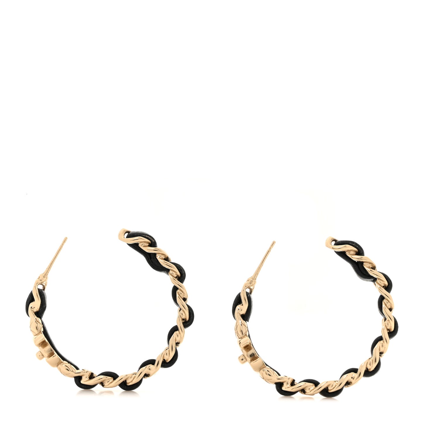 Lambskin CC Turnlock Chain Hoop Earrings Matte Gold Black