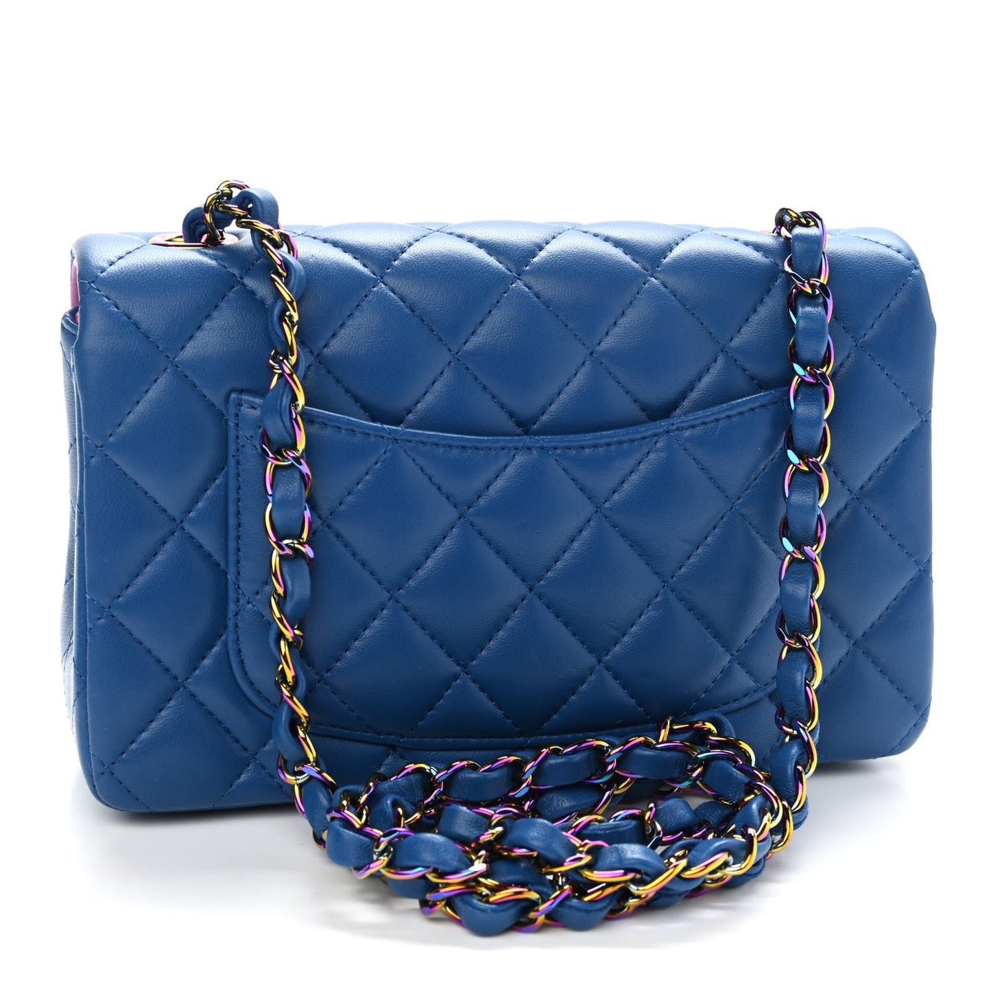 Lambskin Quilted Mini Rectangular Flap Blue Purple