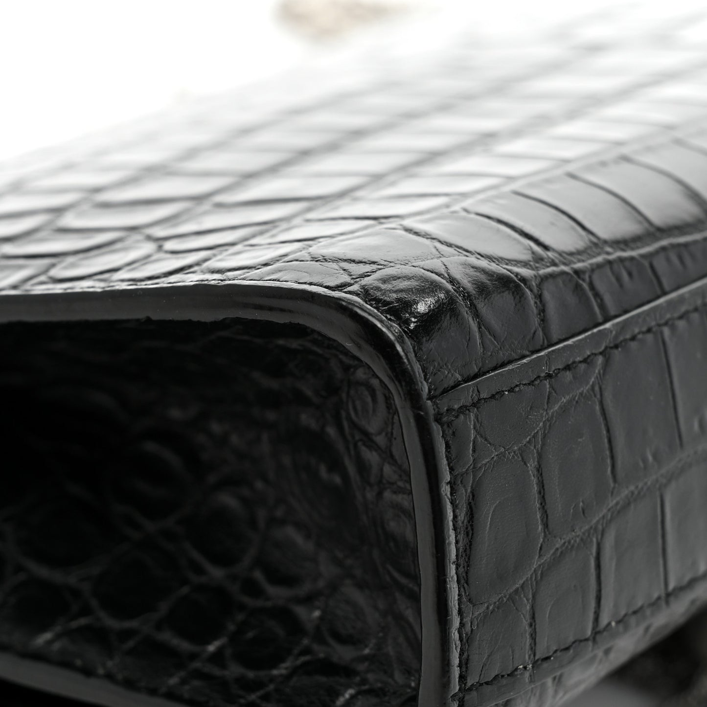 Calfskin Crocodile Embossed Medium Classic Monogram Kate Tassel Satchel Black