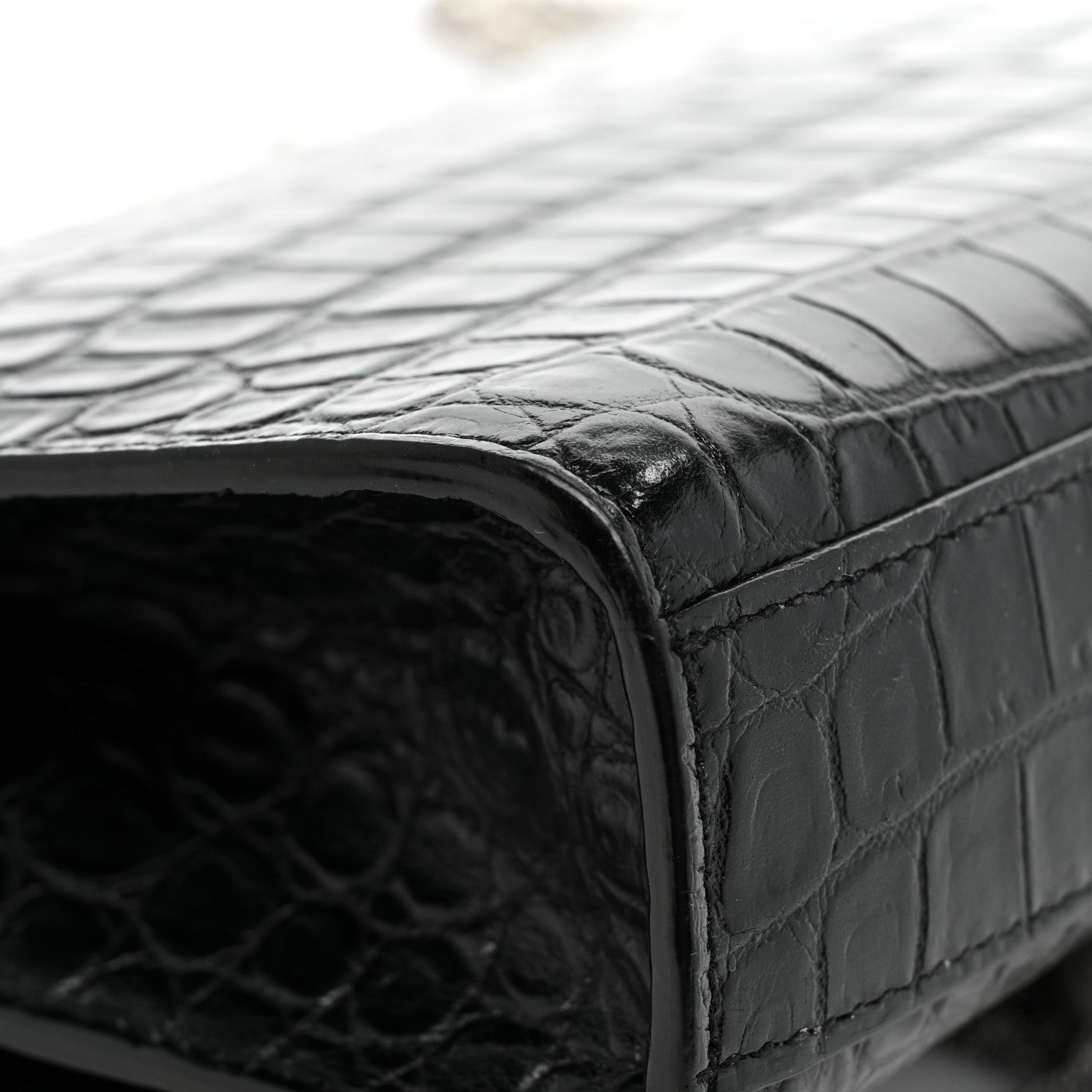 Saint Laurent Calfskin Crocodile Embossed Medium Classic Monogram Kate Tassel Satchel Black 11 of 15
