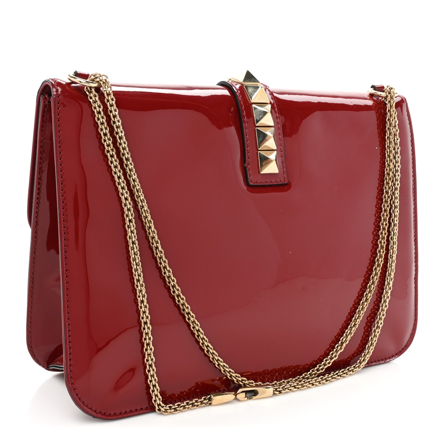 Valentino Garavani Patent Large Glam Lock Rockstud Flap Red 3 of 19