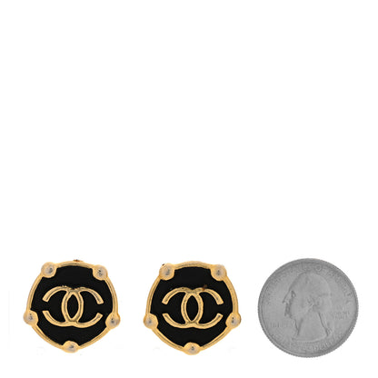 Chanel CC Round Clip On Earrings Black Gold 2 of 5