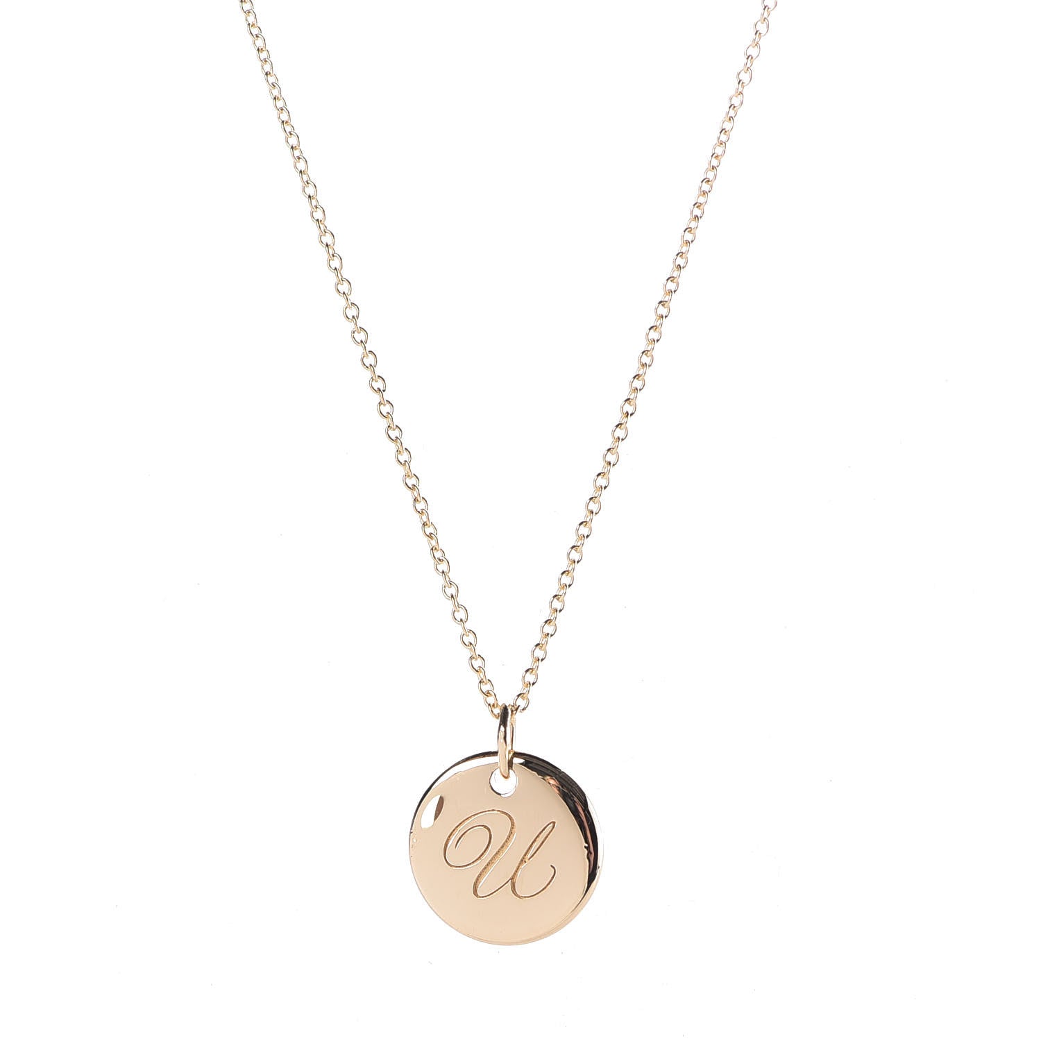 Tiffany 18K Yellow Gold Notes Letter U Disc Charm Pendant Necklace 4 of 7