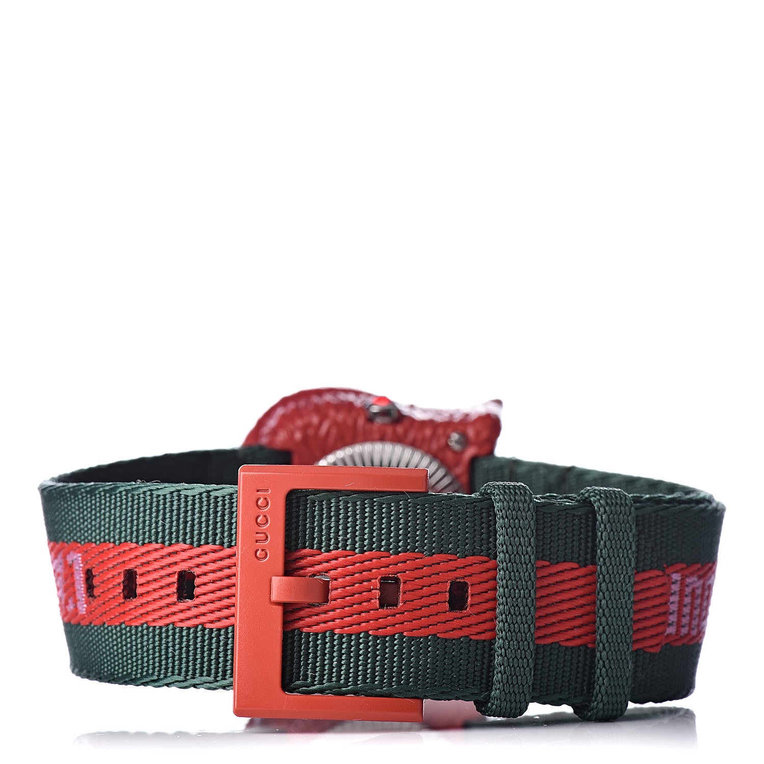 Gucci Stainless Steel Nylon 32mm Le Marche Des Merveilles Tiger Quartz Watch Red 5 of 8