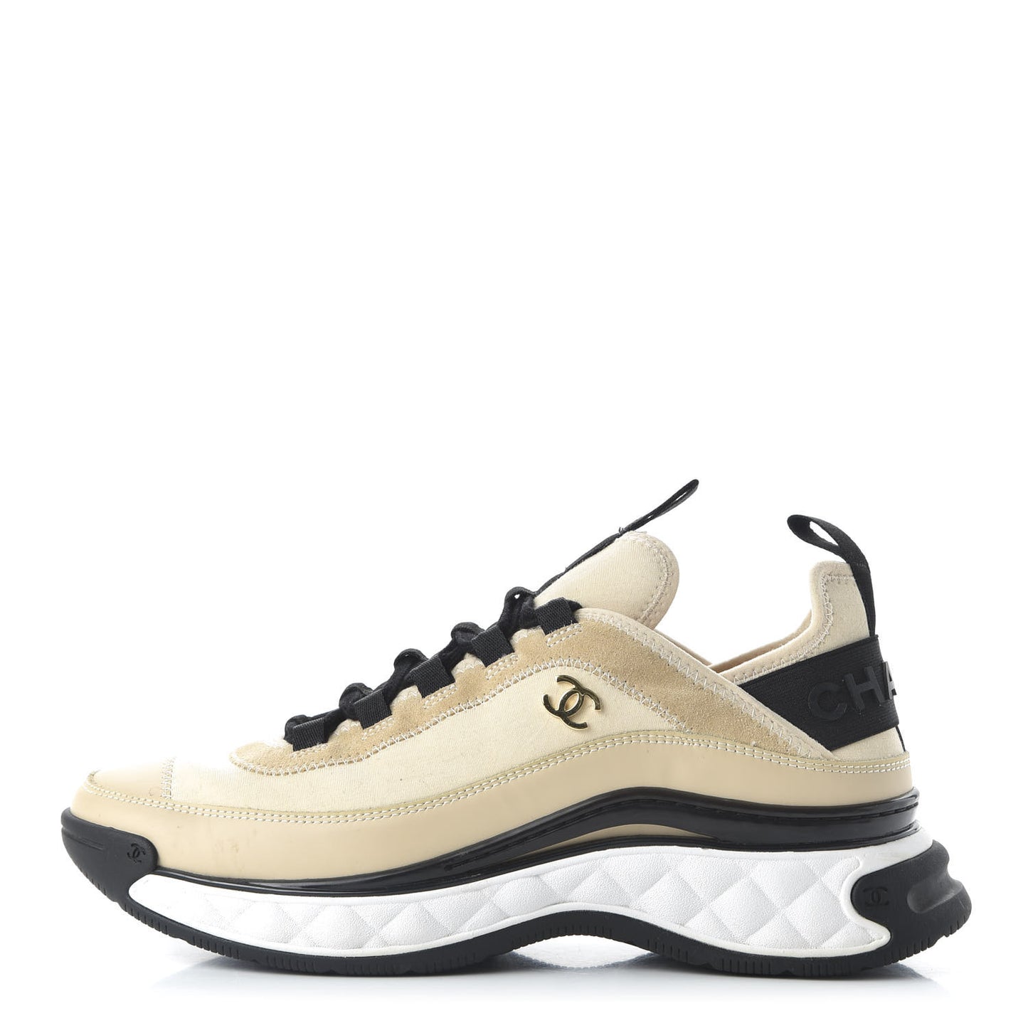 Velvet Calfskin Mixed Fibers CC Sneakers 39.5 Beige