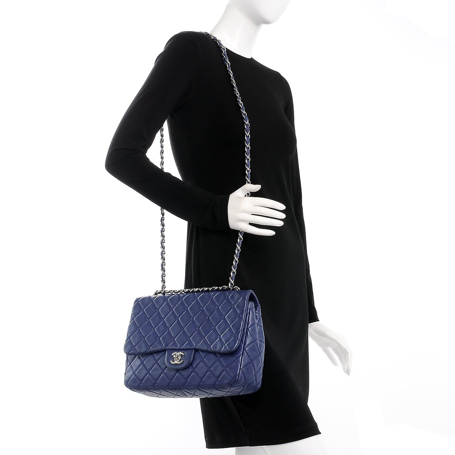 Lambskin Quilted Jumbo Single Flap Blue