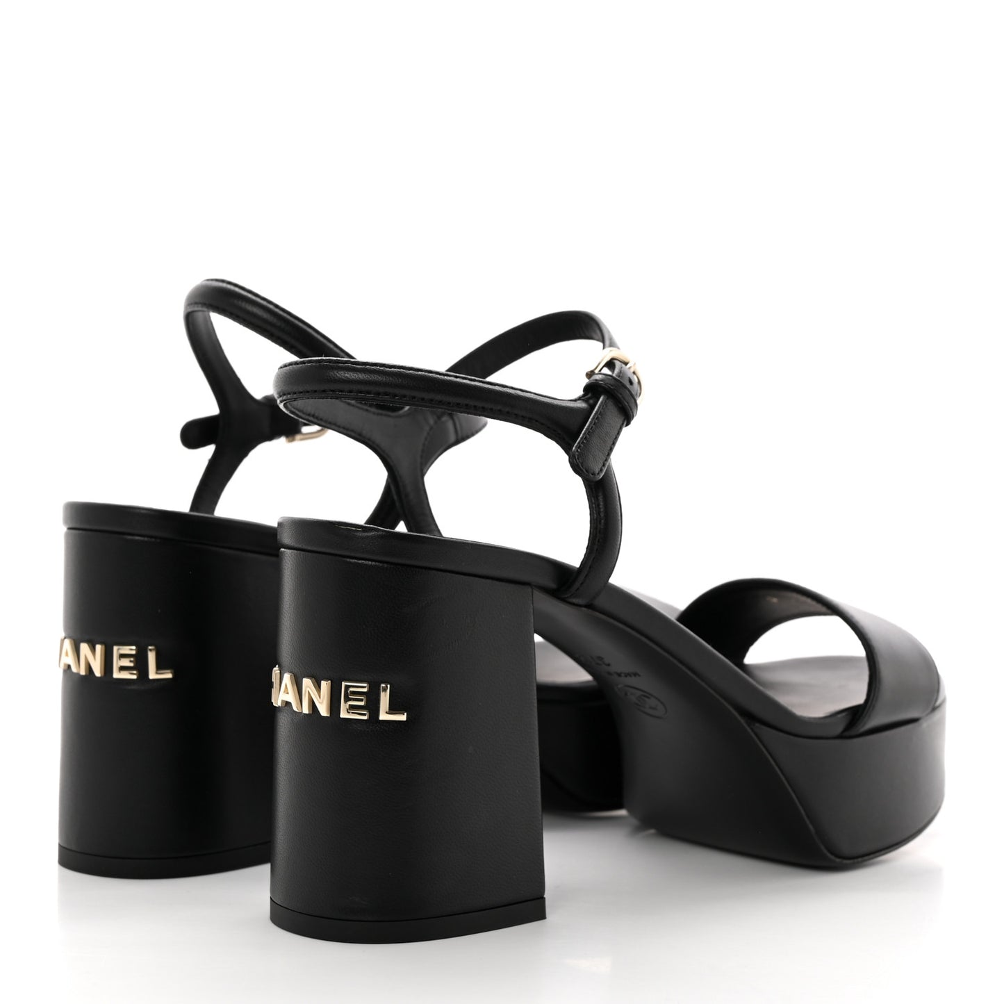 Lambskin Logo Platform Sandals 37.5 Black