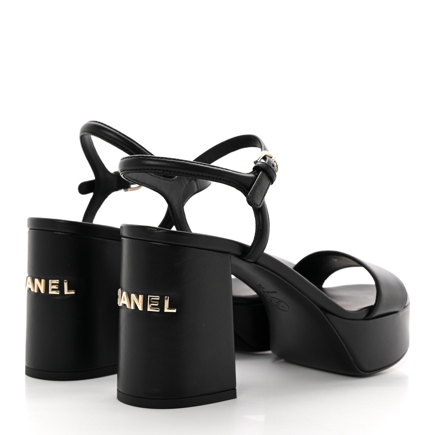 Chanel Lambskin Logo Platform Sandals 37.5 Black 4 of 11