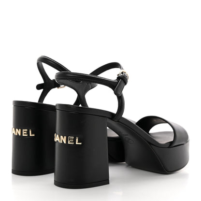 Chanel Lambskin Logo Platform Sandals 37.5 Black 4 of 11