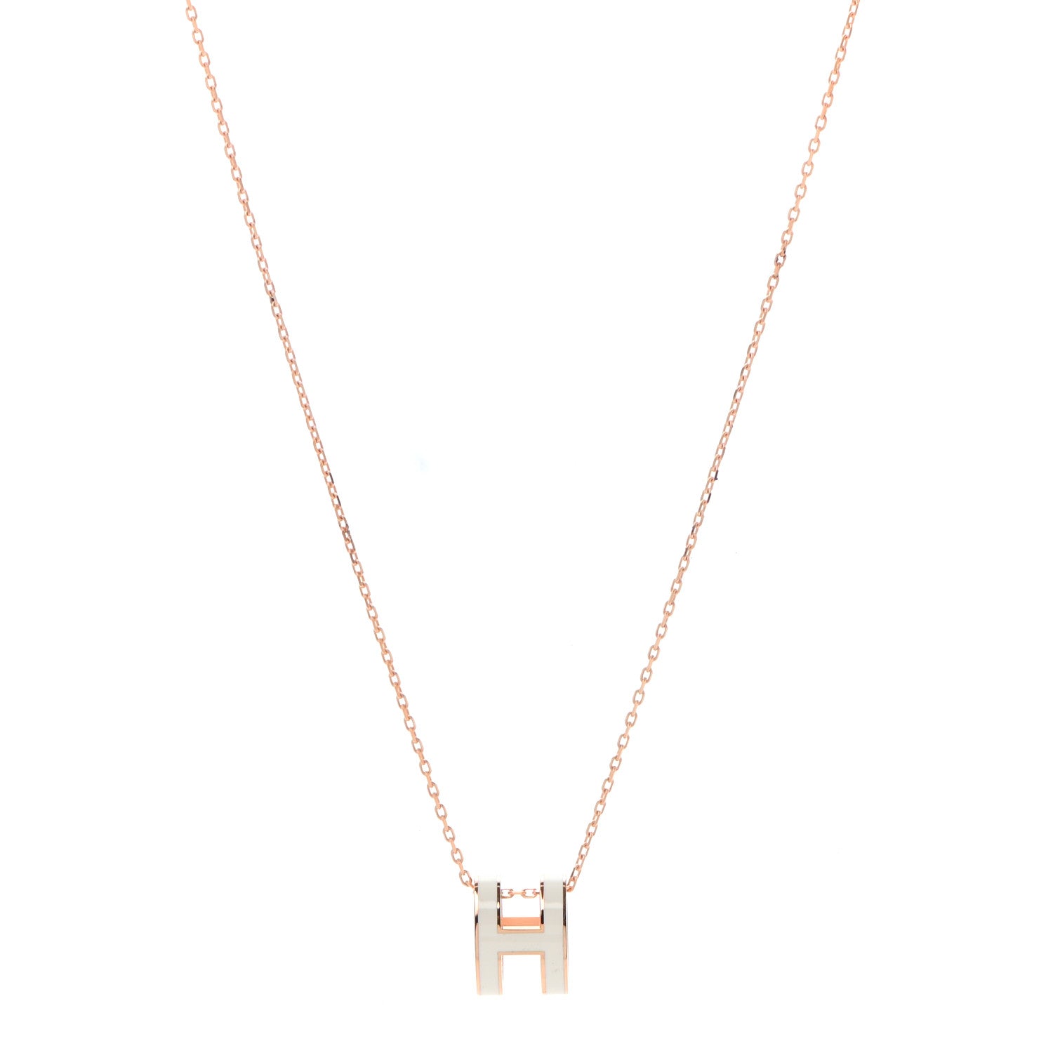 Hermes Lacquered Rose Gold Pop H Pendant Necklace White 1 of 5