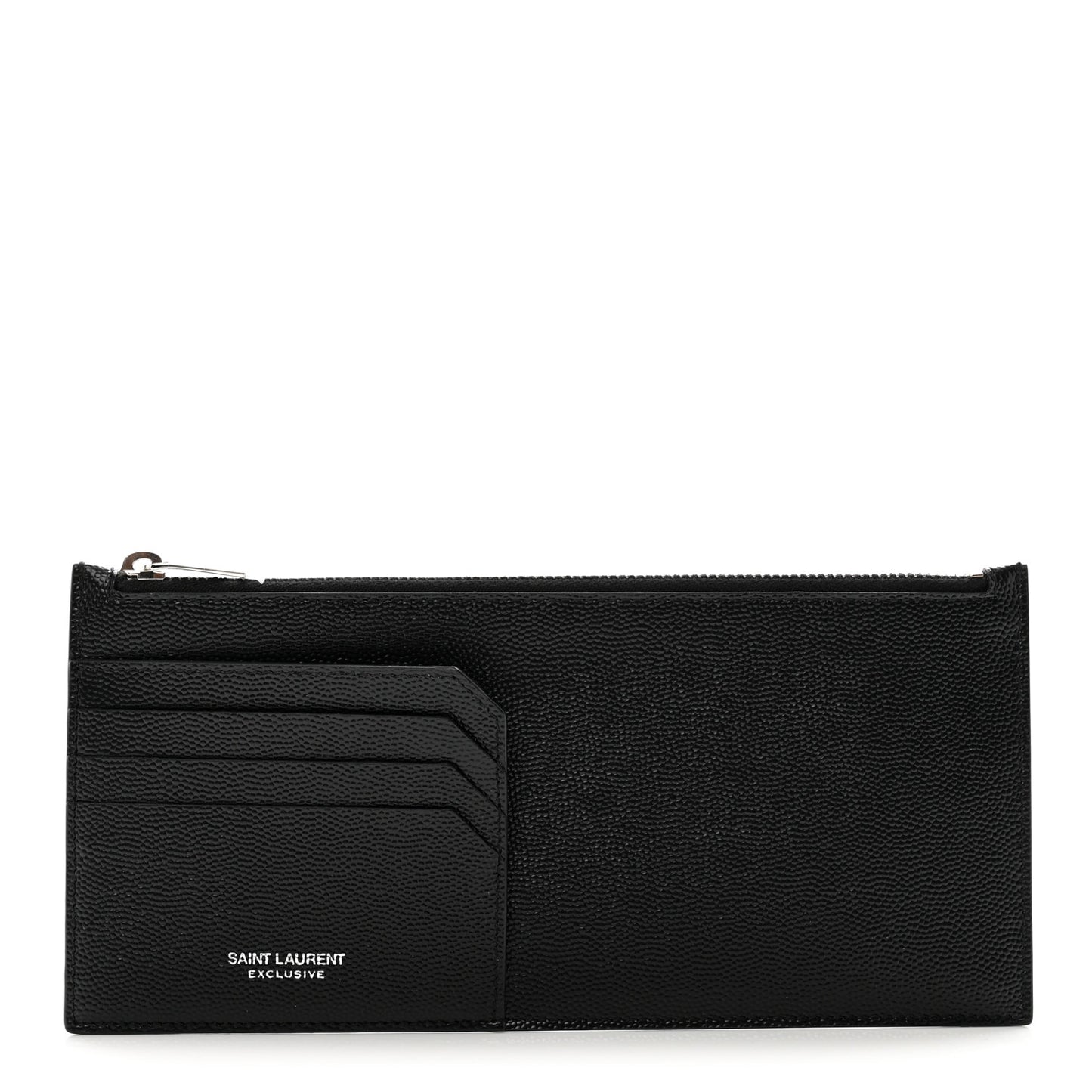 Grained Calfskin Zip Pouch Card Holder Black