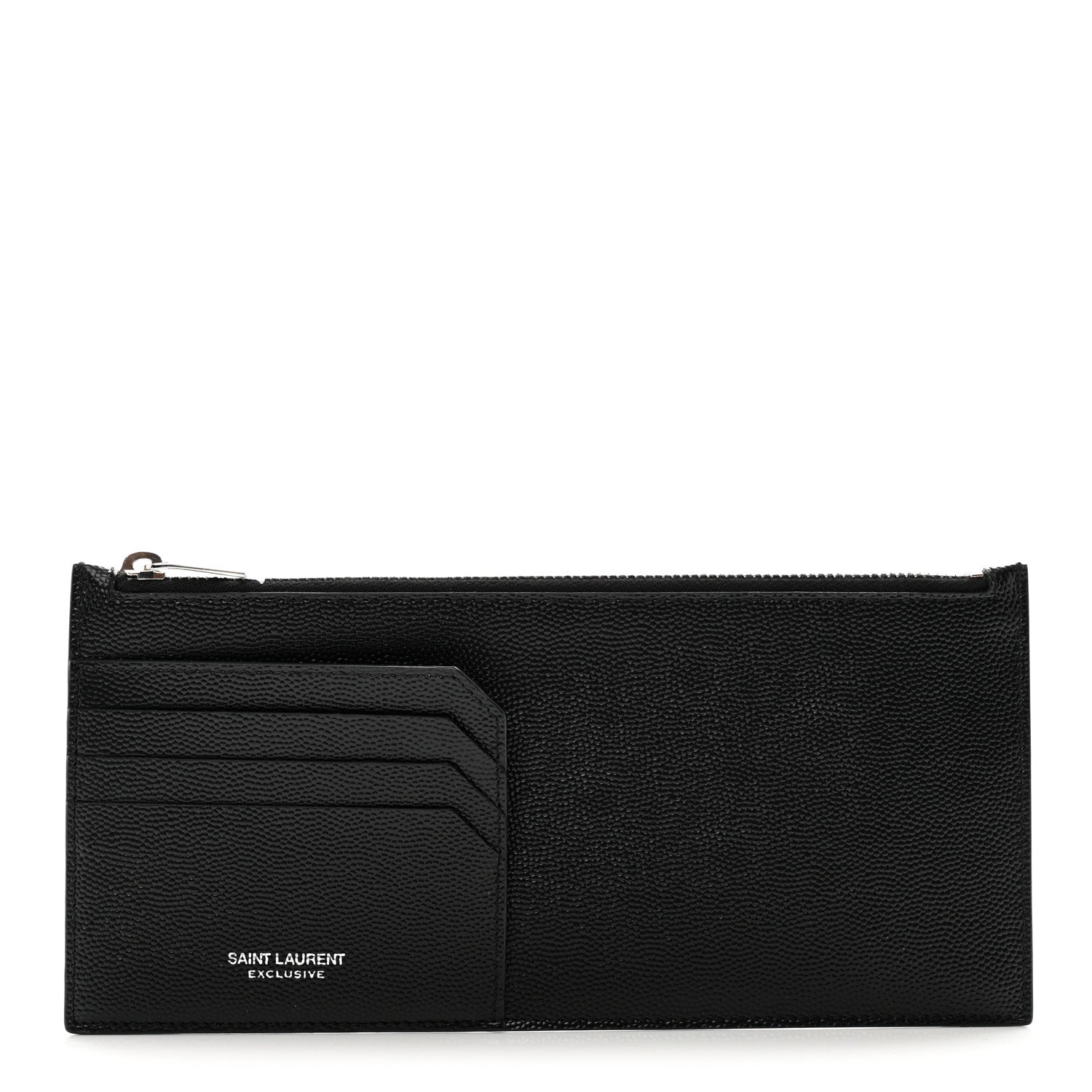 Saint Laurent Grained Calfskin Zip Pouch Card Holder Black 1 of 8