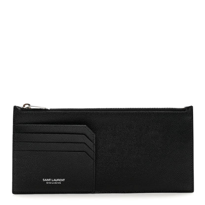 Saint Laurent Grained Calfskin Zip Pouch Card Holder Black 1 of 8