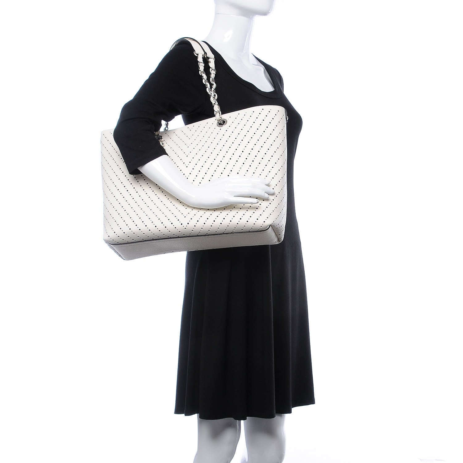 Chanel Perforated Grained Calfskin Large Shopping Tote White 2 of 8