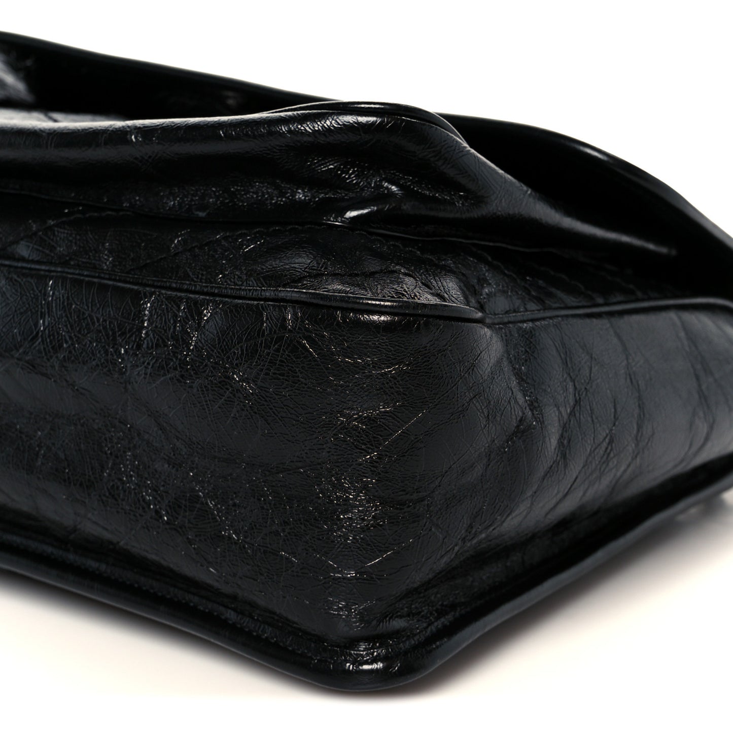 Crinkled Calfskin Matelasse Monogram Large Niki Chain Satchel Black