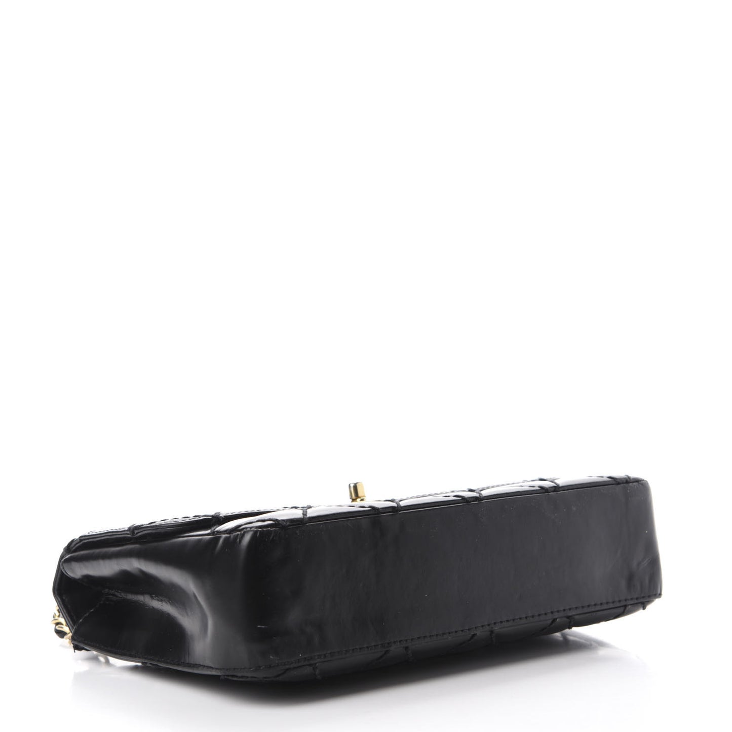 Glazed Calfskin Quilted Medium Single Flap Black