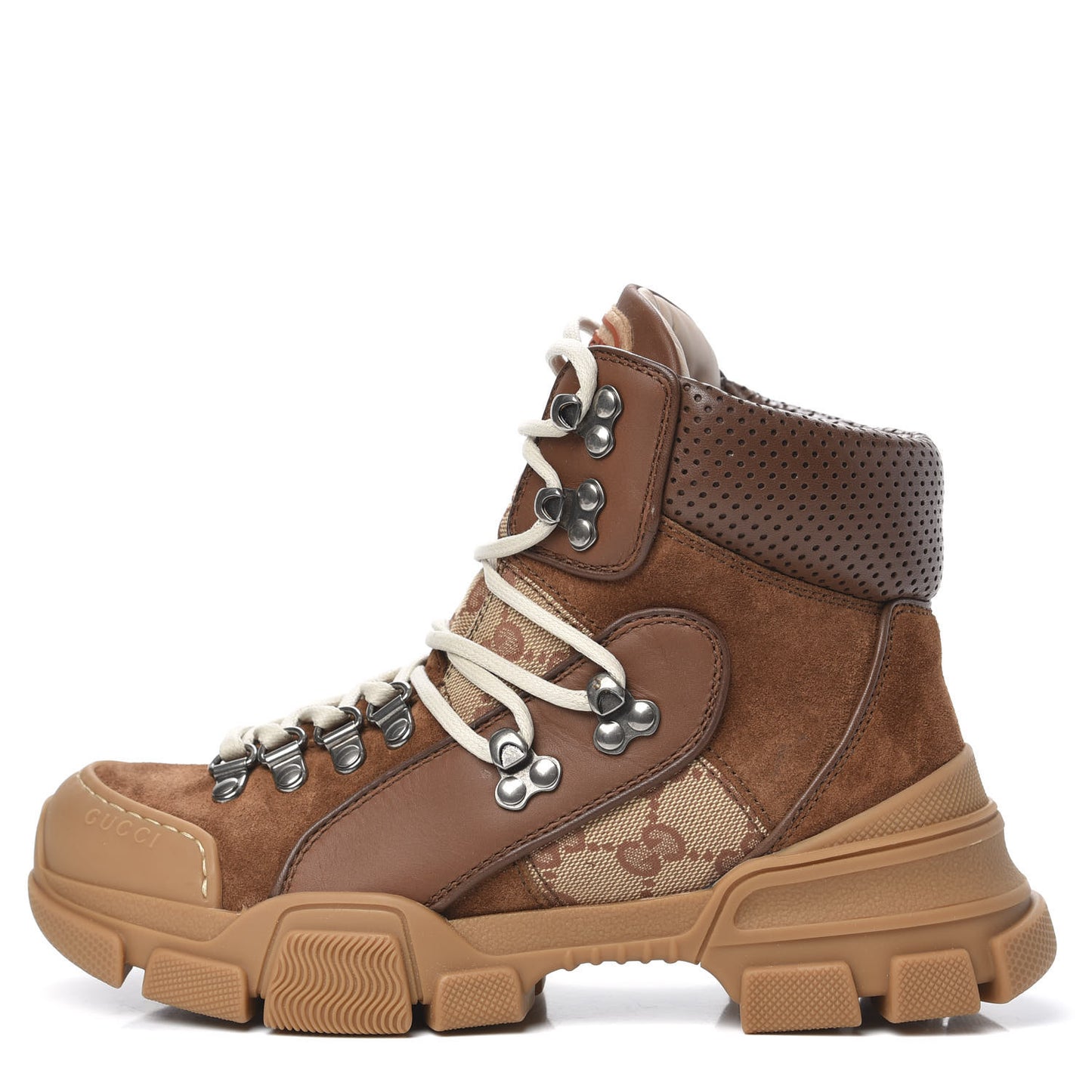 X SEGA Suede Calfskin GG Monogram Womens Flashtrek High-Top Sneakers 36 New Cuir Beige Ruggine