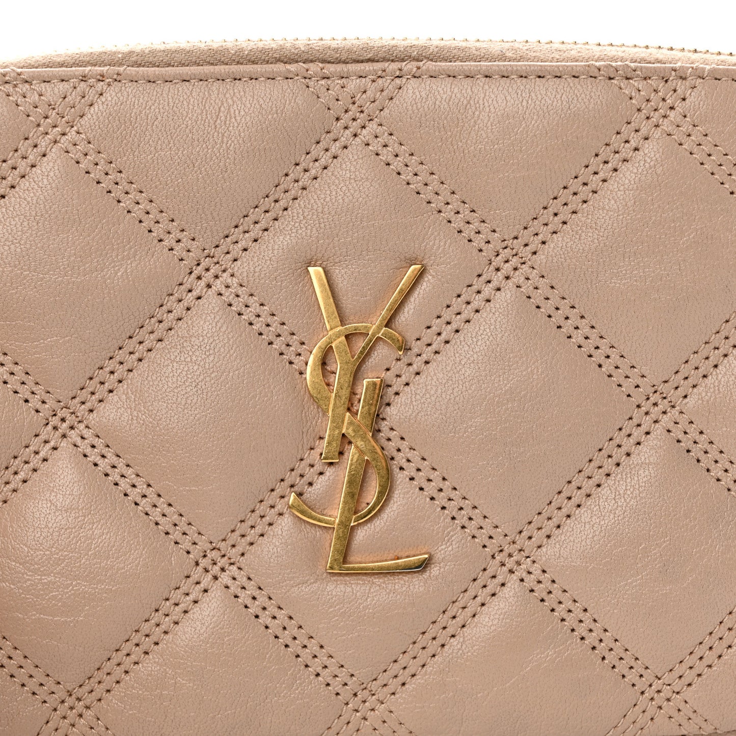 Grained Lambskin Quilted Mini Becky Double Zip Bag Natural Tan