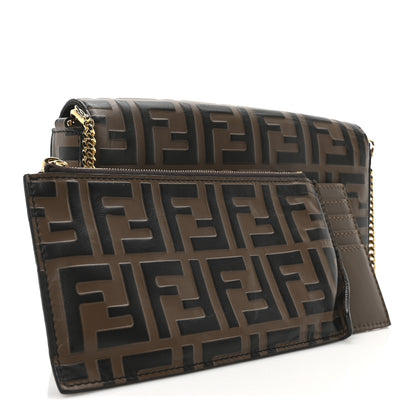 Fendi Vitello Soft F is Fendi Bi-Color FF 1974 Embossed Envelope Wallet On Chain with Pouches Maya Black 5 of 12