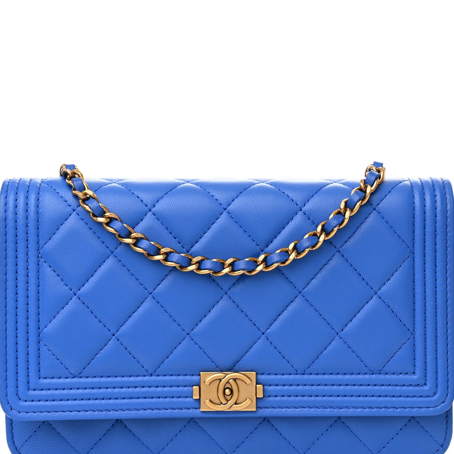 Chanel Lambskin Quilted Boy Wallet On Chain WOC Blue 9 of 15