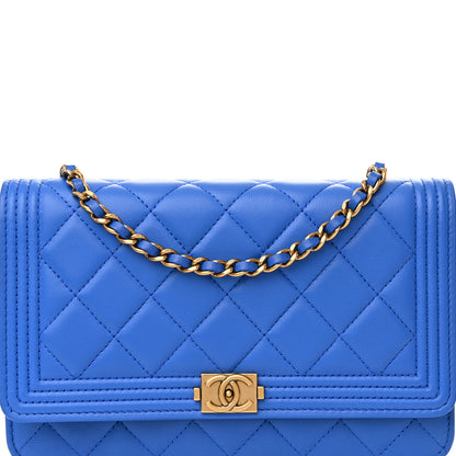 Chanel Lambskin Quilted Boy Wallet On Chain WOC Blue 9 of 15