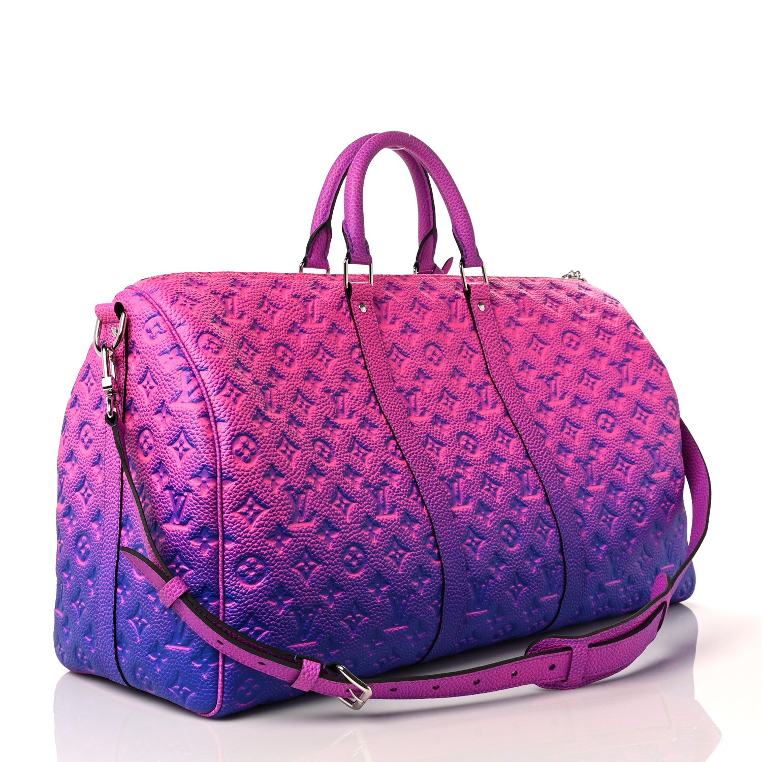 Louis Vuitton Taurillon Illusion Keepall Bandouliere 50 Bleu Rose 3 of 9