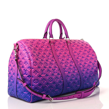 Louis Vuitton Taurillon Illusion Keepall Bandouliere 50 Bleu Rose 3 of 9