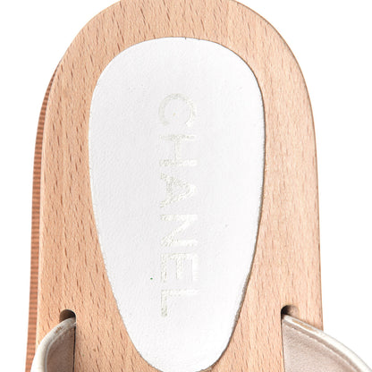 Chanel Calfskin Wood Buckle Sandals 40 White 8 of 11