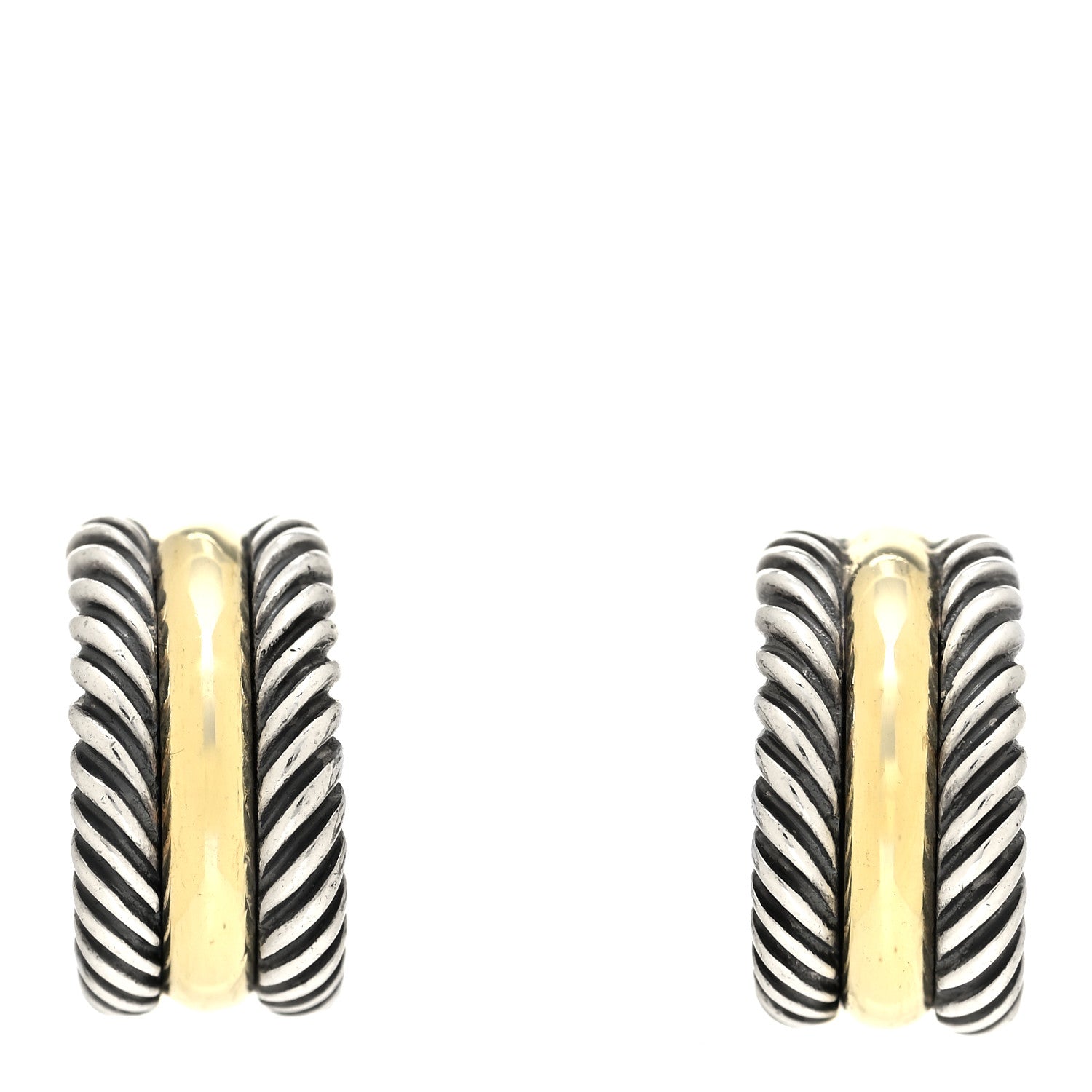 David Yurman Sterling Silver 14K Yellow Gold 16mm Cable Classics Hoop Earrings 1 of 4