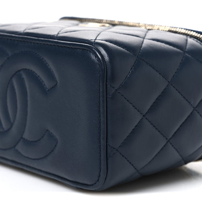 Chanel Lambskin Quilted Small Top Handle Vanity Case With Chain Dark Blue Light Blue 10 of 10