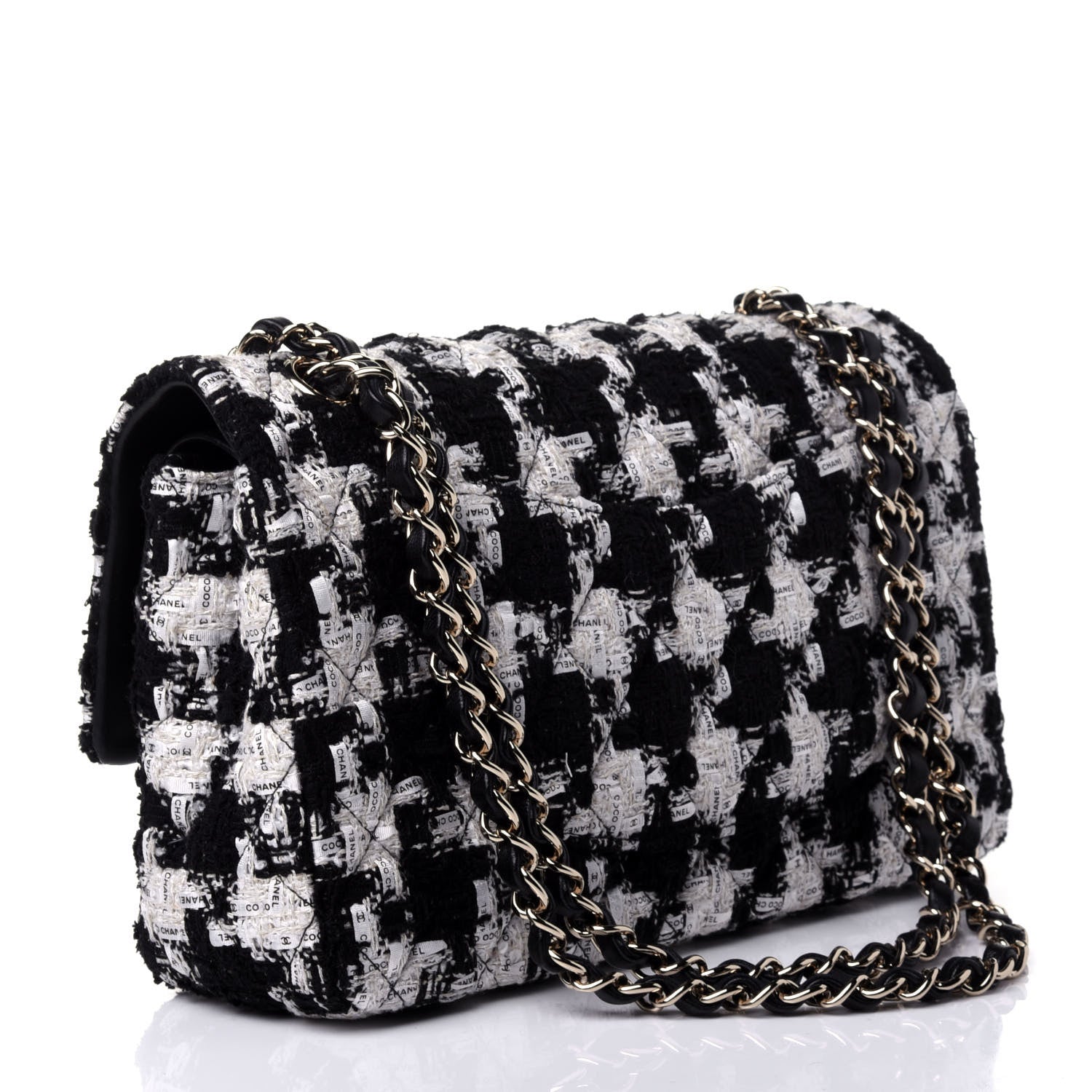 Chanel Tweed Quilted Medium Double Flap Black Ecru White 2 of 4