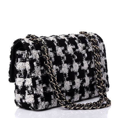 Chanel Tweed Quilted Medium Double Flap Black Ecru White 2 of 4