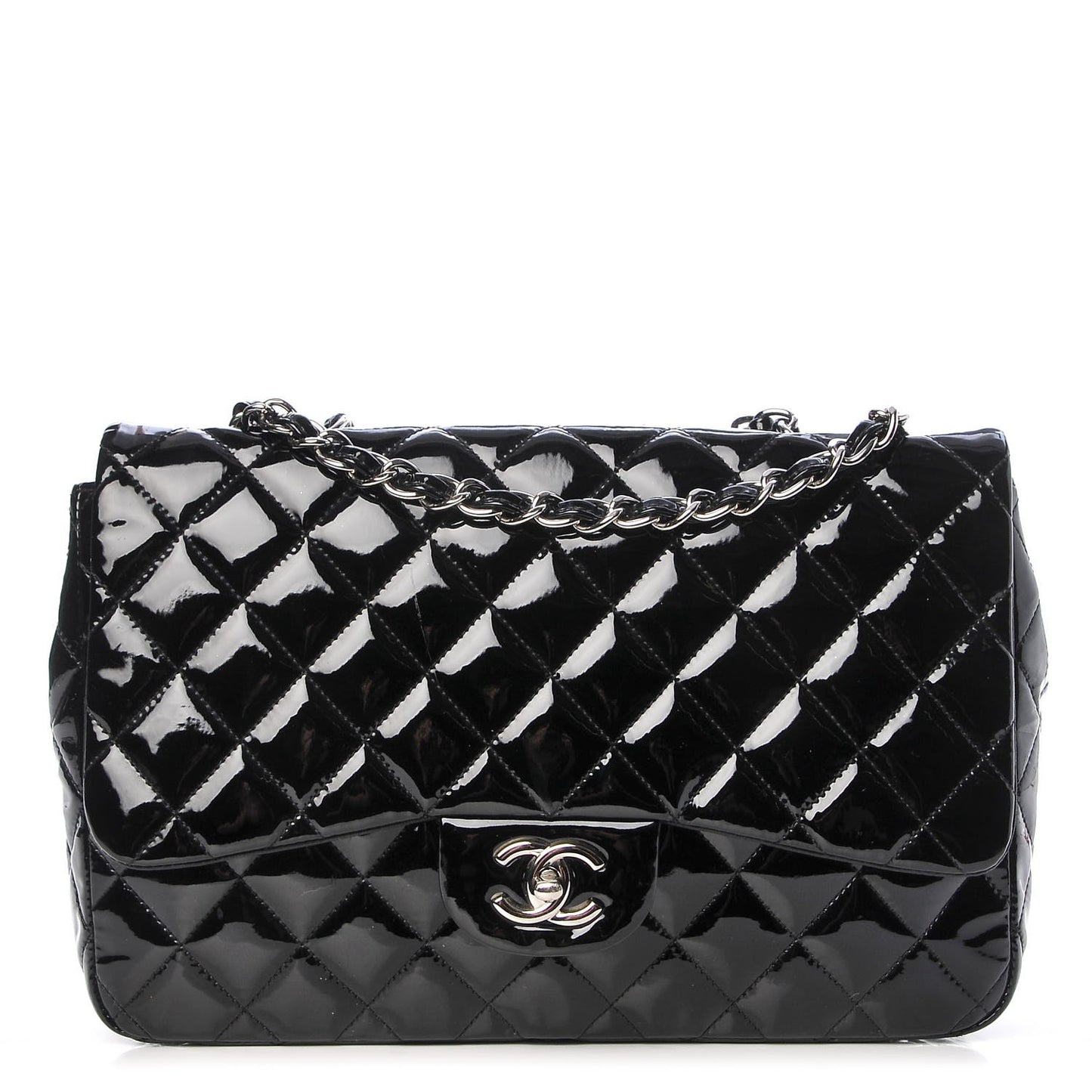 Patent Quilted Jumbo Single Flap Black