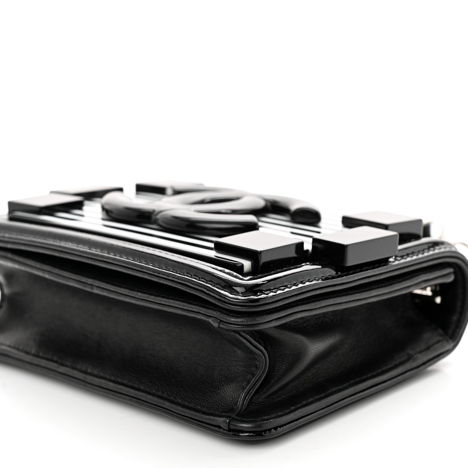 Chanel Plexiglass Patent Mini Striped Boy Brick Flap Black White 10 of 11