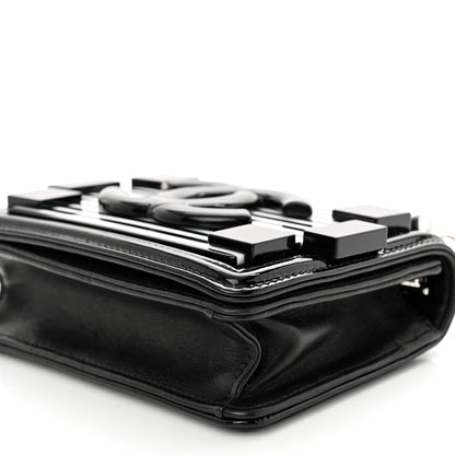 Chanel Plexiglass Patent Mini Striped Boy Brick Flap Black White 10 of 11