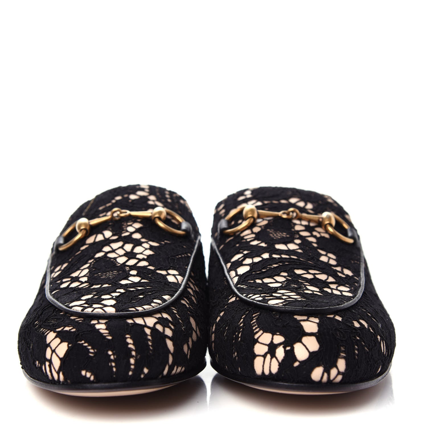 Gucci Lace Malaga Kid Womens Princetown Slippers 35.5 Black Skin Rose 2 of 10