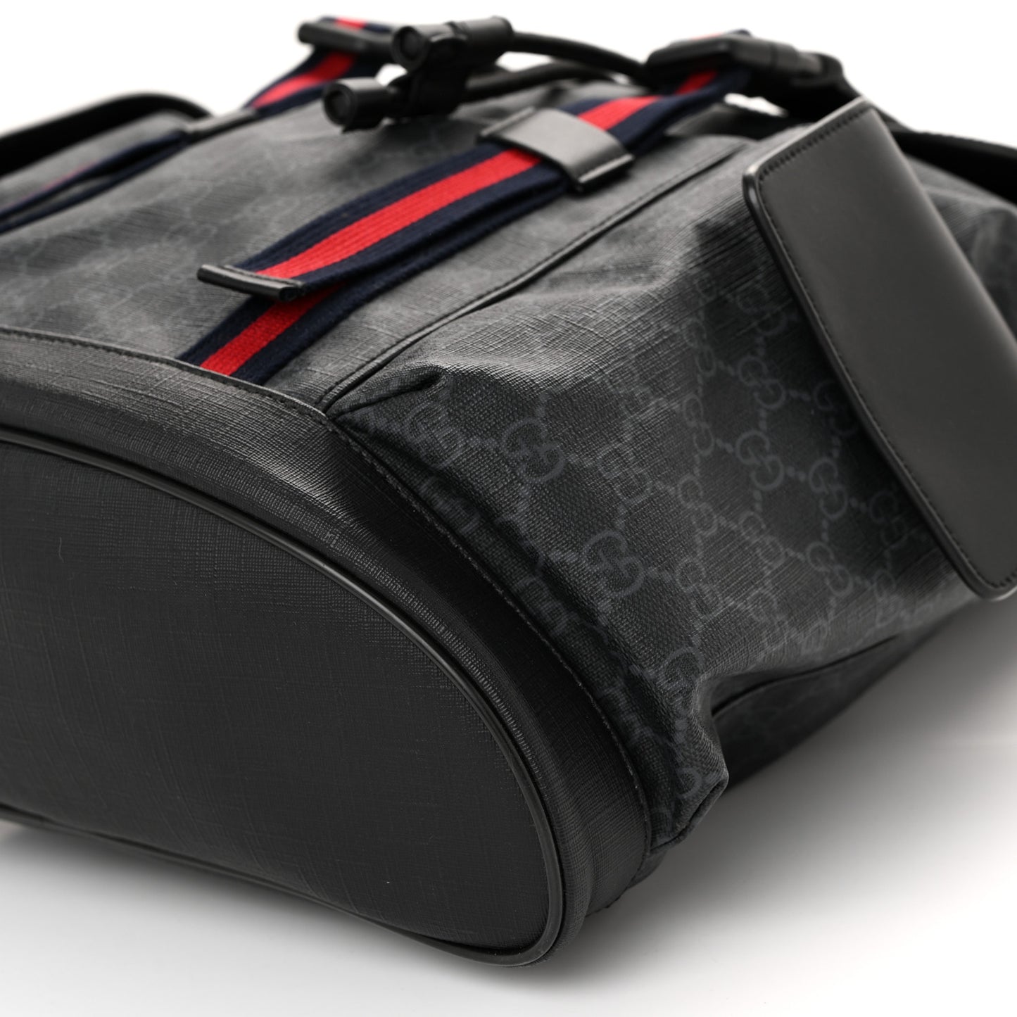 Soft GG Supreme Monogram Calfskin Web Double Buckle Backpack Black