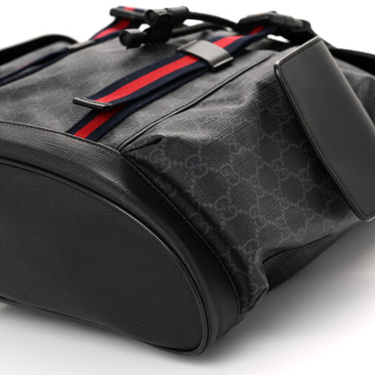 Gucci Soft GG Supreme Monogram Calfskin Web Double Buckle Backpack Black 10 of 11