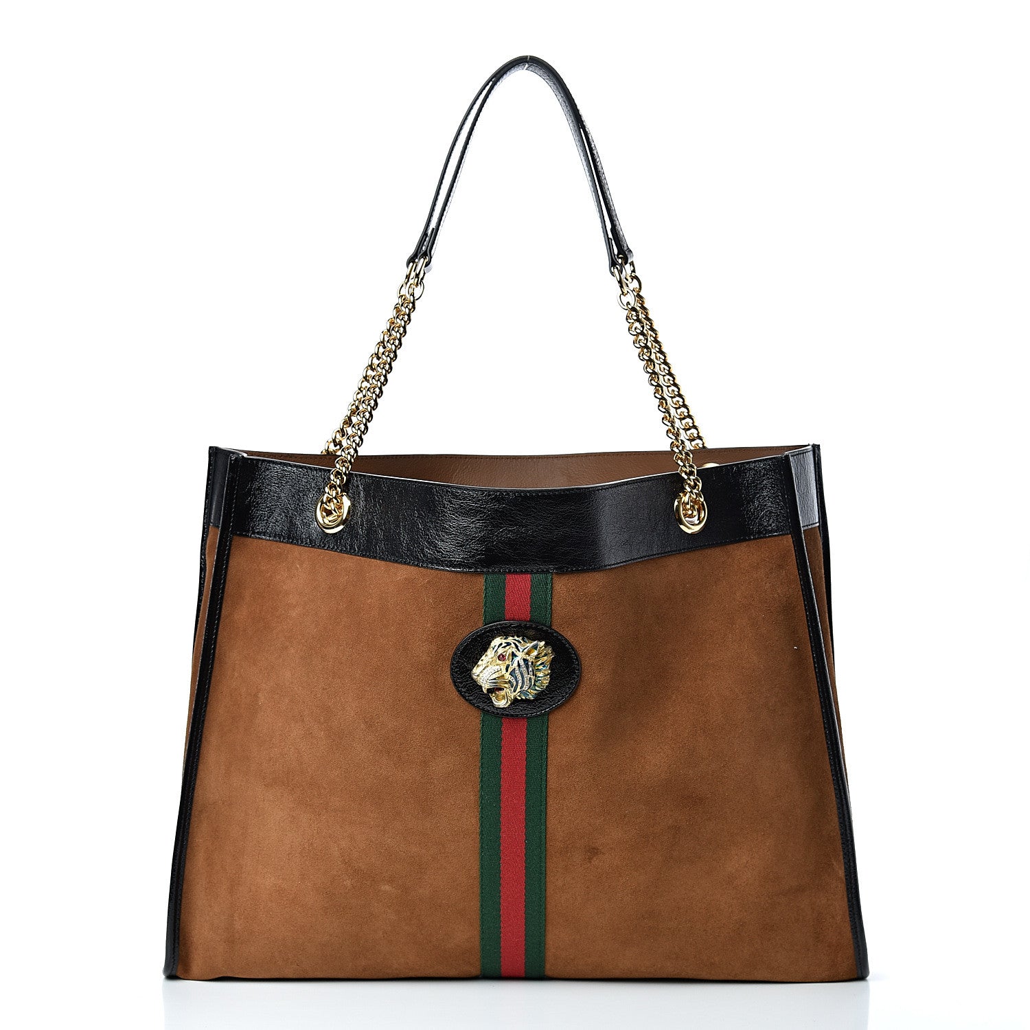 Gucci Suede Patent Large Rajah Chain Tote Nocciola Black 2 of 12