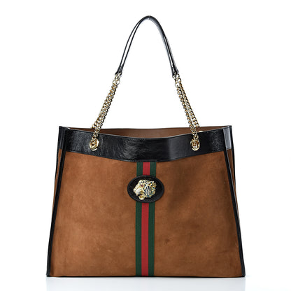Gucci Suede Patent Large Rajah Chain Tote Nocciola Black 2 of 12