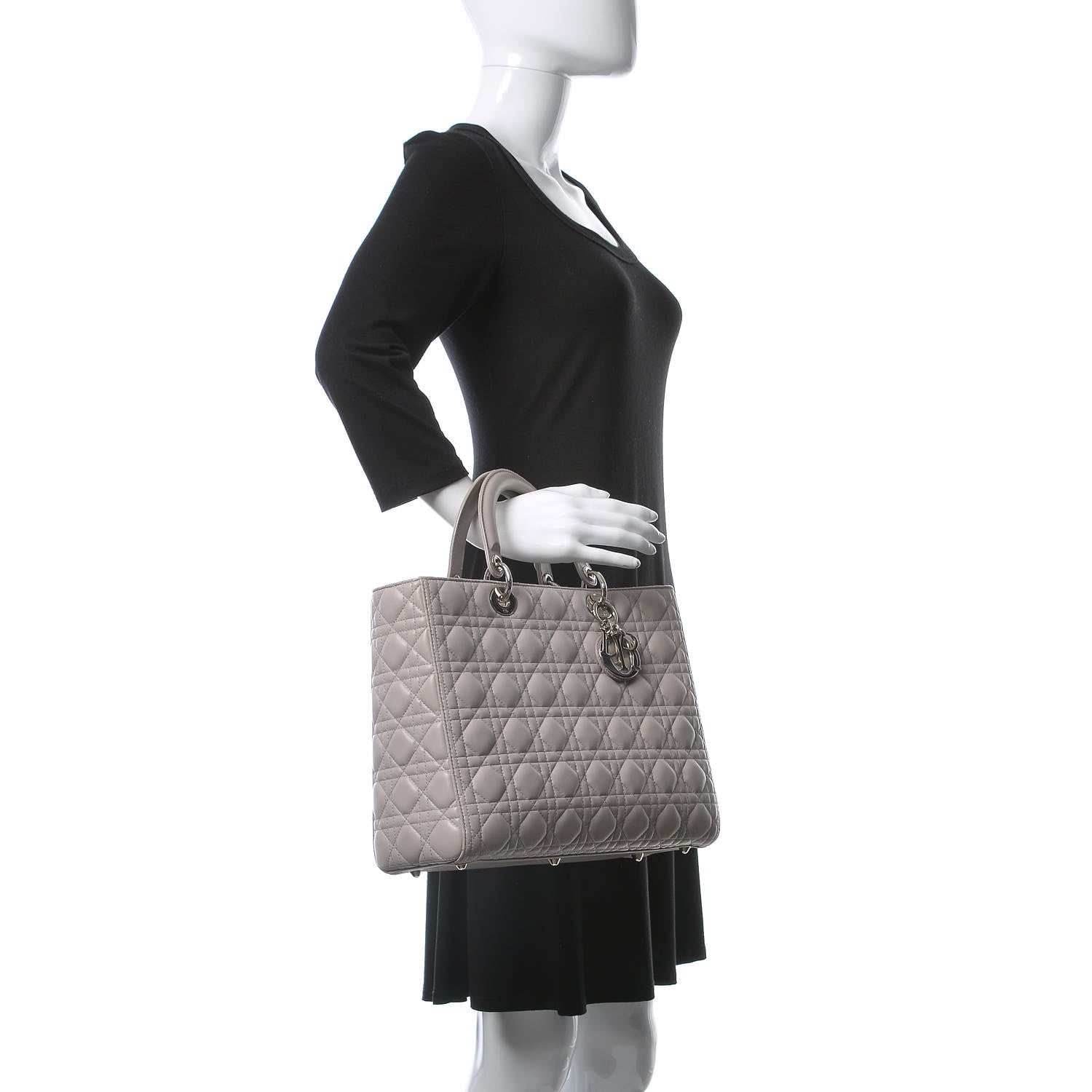 Christian Dior Lambskin Cannage Large Lady Dior Light Grey 2 of 9
