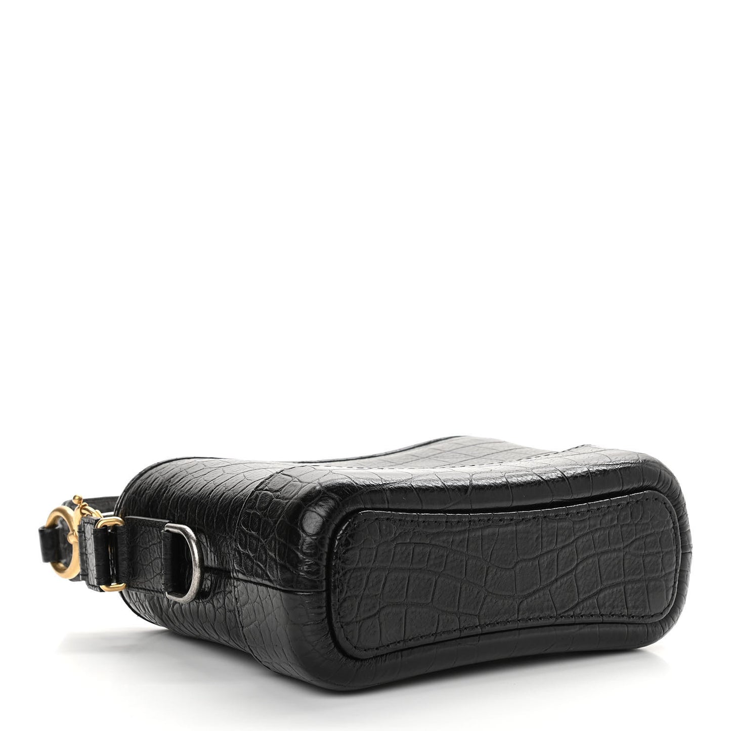 Calfskin Crocodile Embossed Small Gabrielle Cocodile Hobo Black